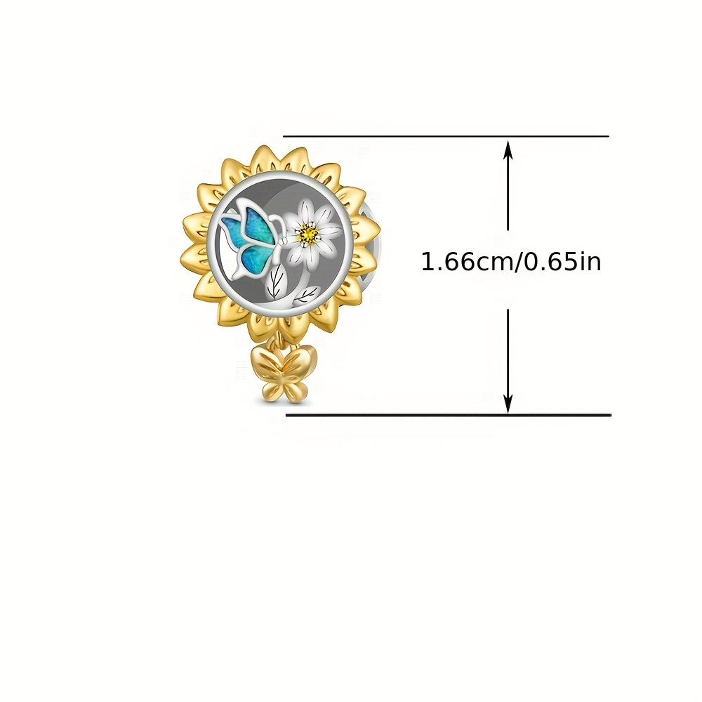 925 Sterling Silver Sunflower Charm Bead, 14K Gold Plated